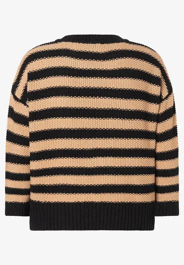 More & More Strukturpullover mit Streifen, schwarz/beige Black Friday Preise