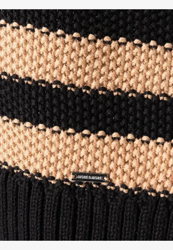 More & More Strukturpullover mit Streifen, schwarz/beige Black Friday Preise