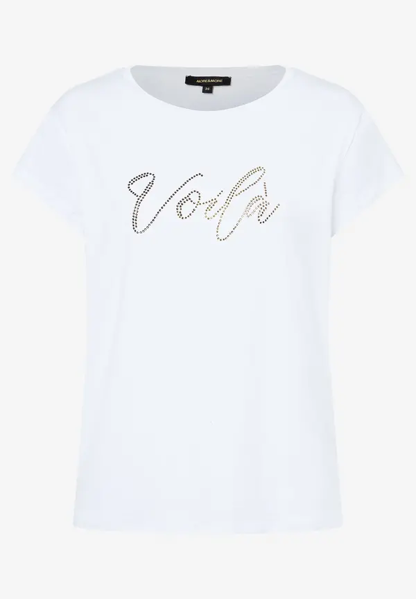 More & More T-Shirt mit Strass-Schriftzug, weiß Saisonschlussverkauf