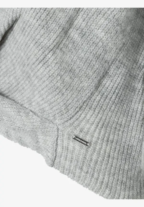 More & More Pullover mit Knotendetail, grau melange, Herbst-Kollektion Top Angebot