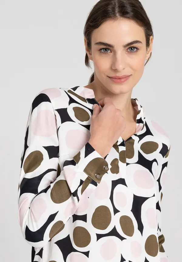 More & More Printbluse, rosé/olive/schwarz, Herbst-Kollektion Letzte 3 Tage