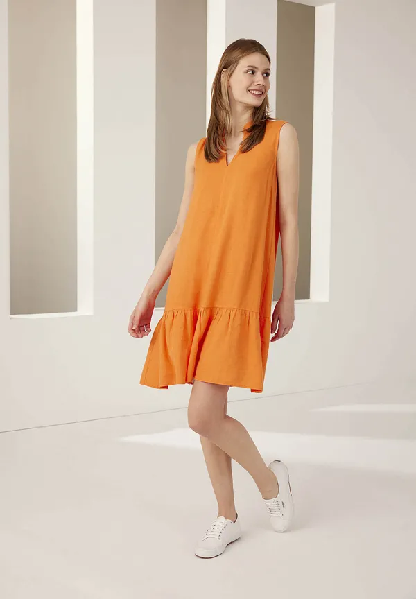 More & More Leinen/Viskose Kleid, fresh orange, Sommer-Kollektion Zeitlich begrenztes Angebot