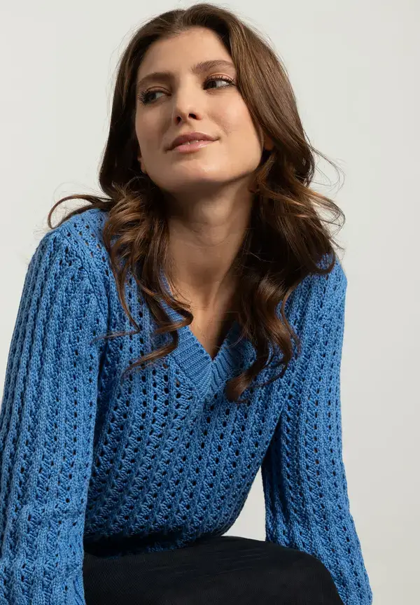 More & More Ajour Pullover mit 3/4 Arm, blue breeze, Frühjahrs-Kollektion Bis zu 50% Rabatt
