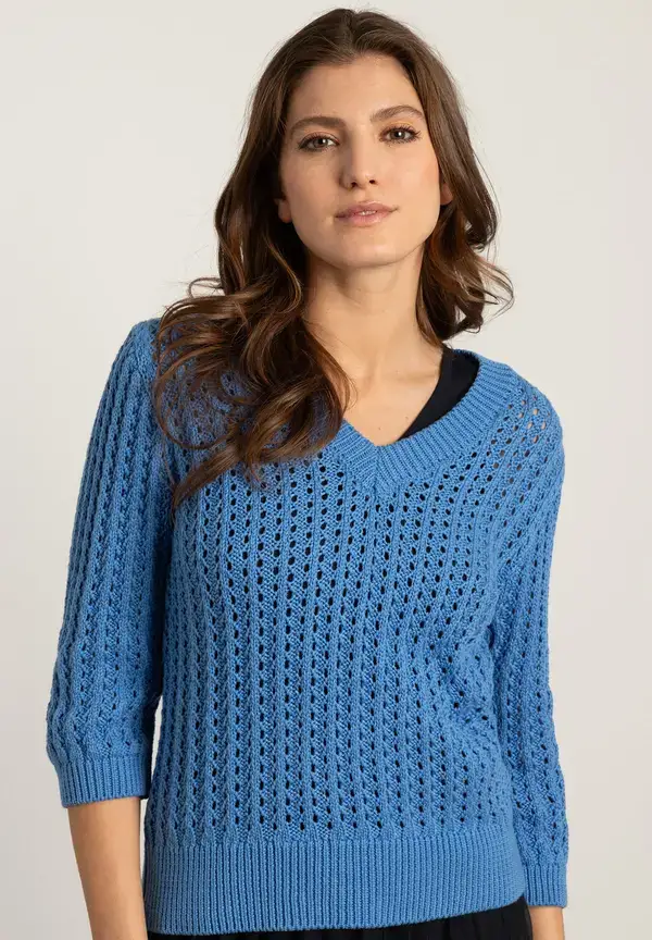 More & More Ajour Pullover mit 3/4 Arm, blue breeze, Frühjahrs-Kollektion Bis zu 50% Rabatt