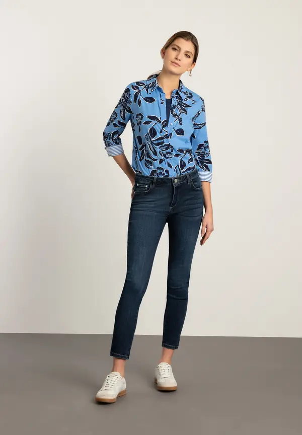 More & More Hemdbluse, Flowerprint, hellblau/marine, Frühjahrs-Kollektion Kostenloser Versand international