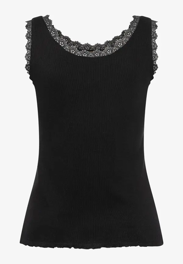More & More geripptes Top mit Spitzenkante, schwarz, Frühjahrs-Kollektion Letzte 3 Tage