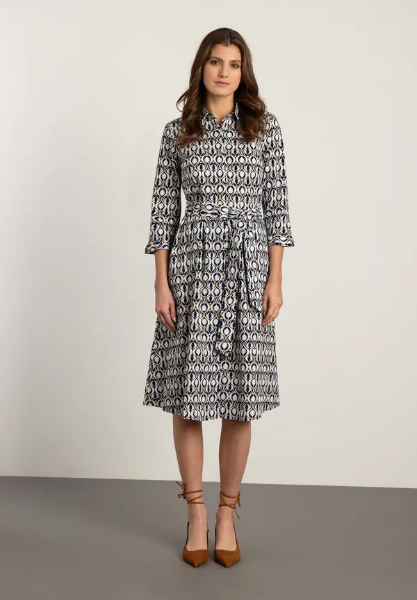 More & More Hemdblusenkleid, grafischer Print, marine/hellblau, Frühjahrs-Kollektion Kostenloser Versand international