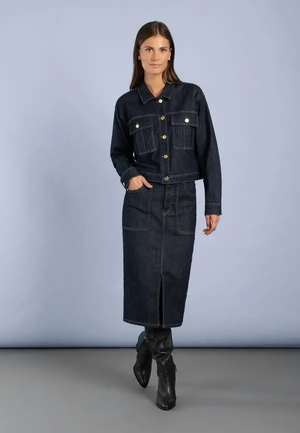 More & More Jeansjacke, dark blue denim Große Rabatte