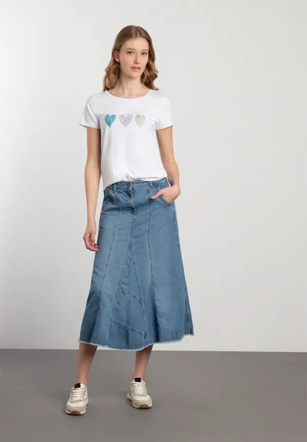 More & More T-Shirt mit Herz-Print, weiß, Frühjahrs-Kollektion Kostenloser Versand international