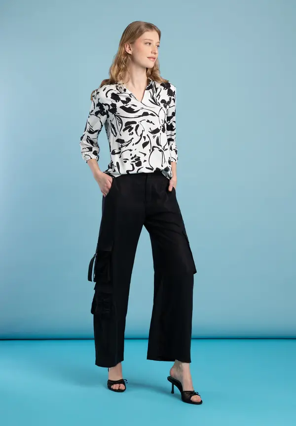 More & More Printbluse, schwarz/ecru, Frühjahrs-Kollektion Preisnachlass