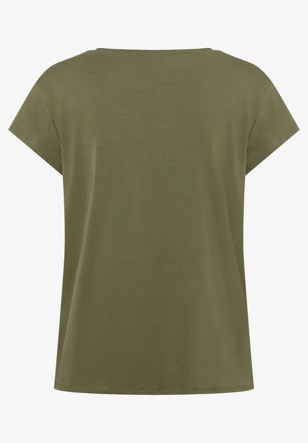 More & More T-Shirt mit Strass-Schriftzug, oliv Clearance-Verkauf
