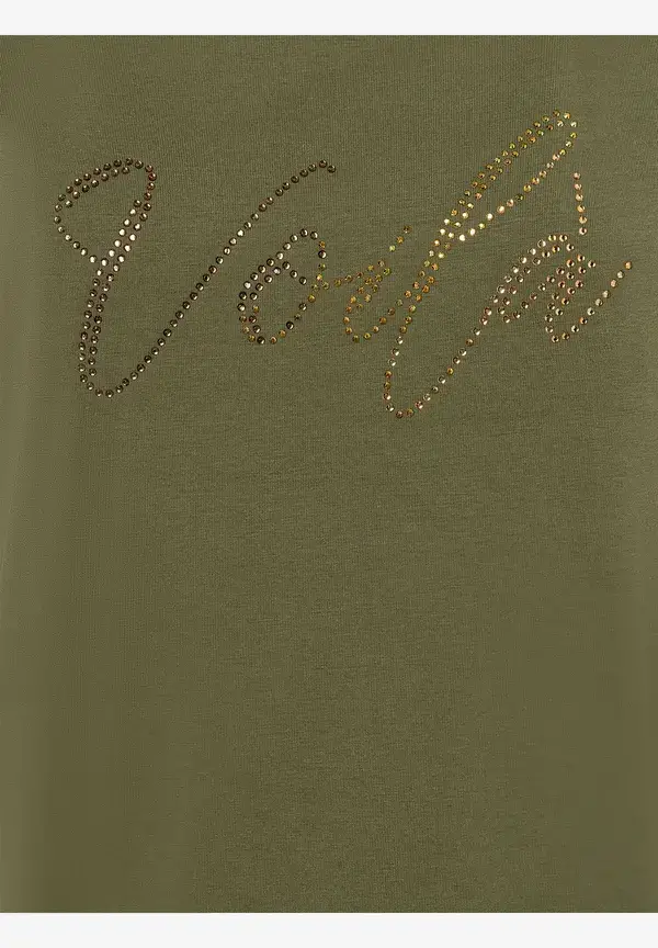 More & More T-Shirt mit Strass-Schriftzug, oliv Clearance-Verkauf