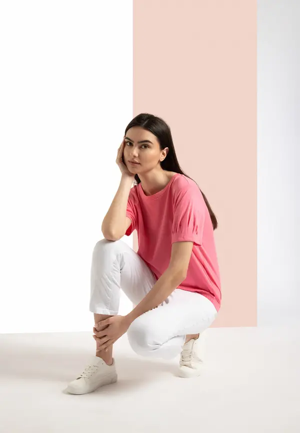 More & More Shirt mit Faltendetail, sorbet pink, Sommer-Kollektion Fabrik Onlineshop