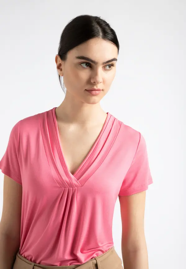 More & More T-Shirt mit V-Ausschnitt, sorbet pink, Sommer-Kollektion Rabatt