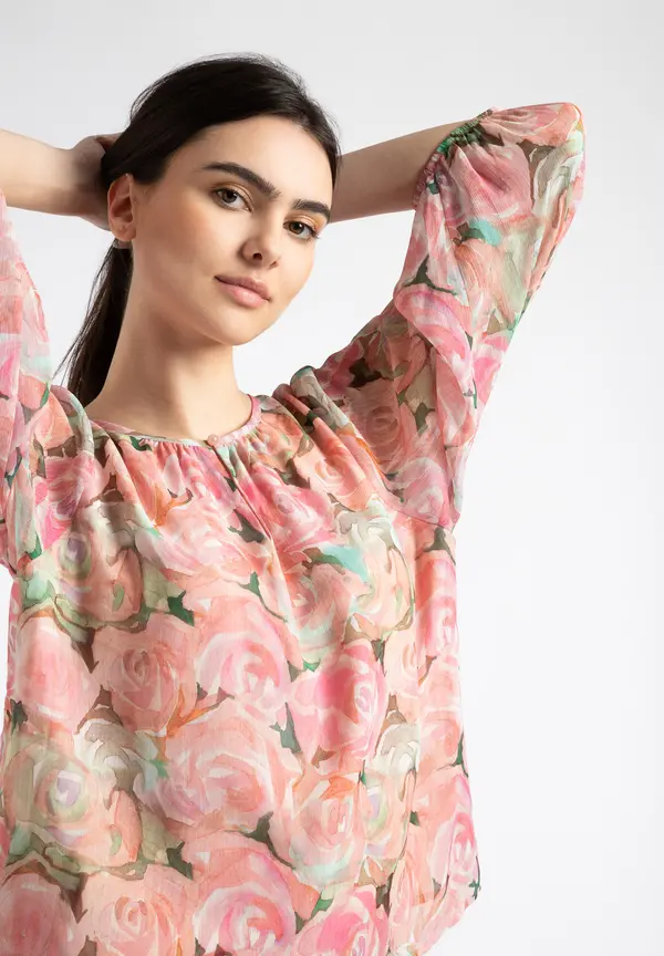 More & More Chiffonbluse, Rosenprint, Sommer-Kollektion Versandkostenfrei