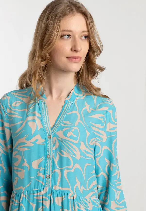 More & More langes Tunikakleid, abstrakter Flowerprint, Frühjahrs-Kollektion Heißer Verkauf