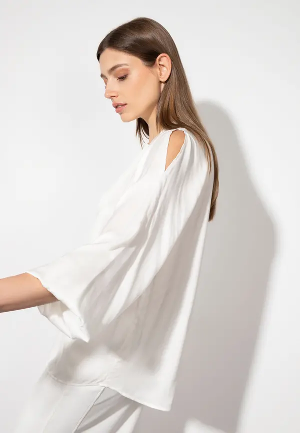 More & More Satinbluse mit Cut-Outs, ecru Begrenzte Freigabe