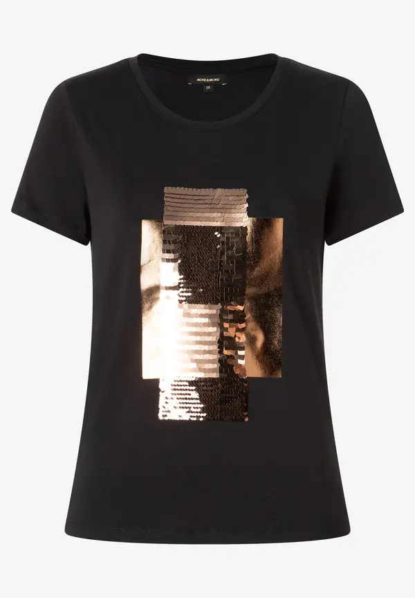More & More T-Shirt mit Pailletten-Applikation, schwarz Bis zu 60% Rabatt