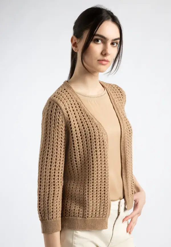More & More Ajour Cardigan, soft toffee, Sommer-Kollektion Räumungsverkauf