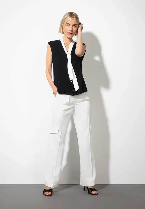 More & More Bluse mit kontrastfarbigem Schalkragen, Sommer-Kollektion Begrenzte Freigabe