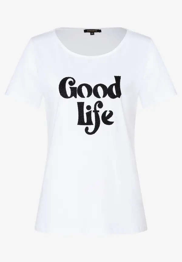 More & More T-Shirt mit Steinchen-Schriftzug, weiß, Sommer-Kollektion Wochenangebot