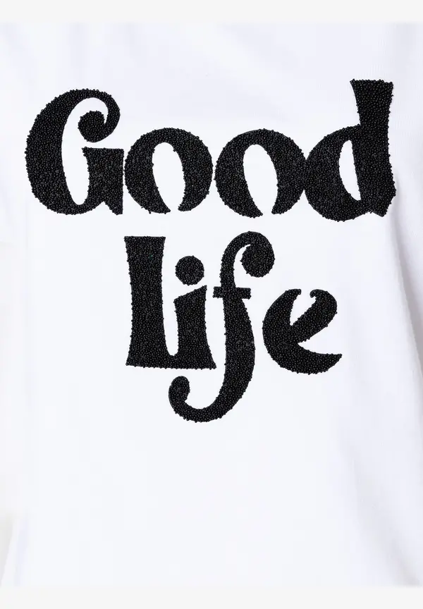More & More T-Shirt mit Steinchen-Schriftzug, weiß, Sommer-Kollektion Wochenangebot