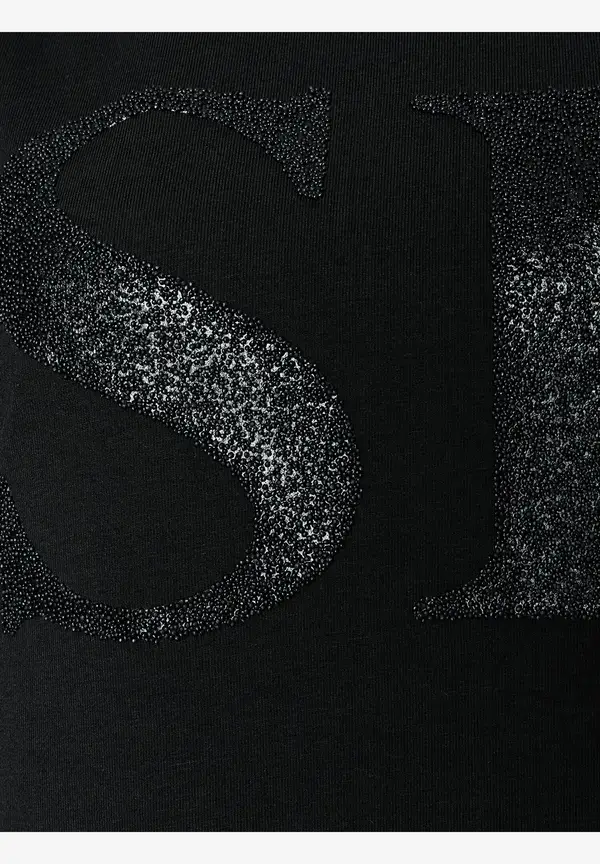 More & More T-Shirt mit Perlenaufschrift, schwarz, Frühjahrs-Kollektion Kostenlose Rückgabe