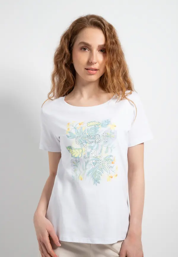 More & More T-Shirt mit Frontprint, weiß, Sommer-Kollektion Kostenloser Versand