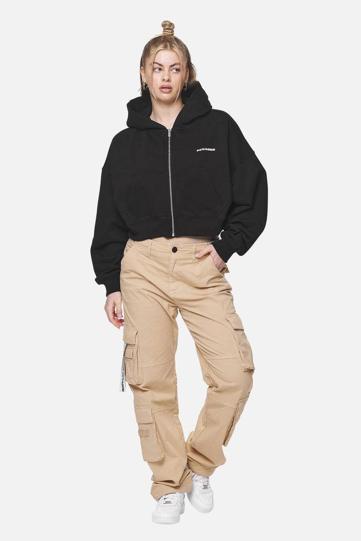 Pegador Marla Cropped Zip Hoodie Black White Gum Flash Sale