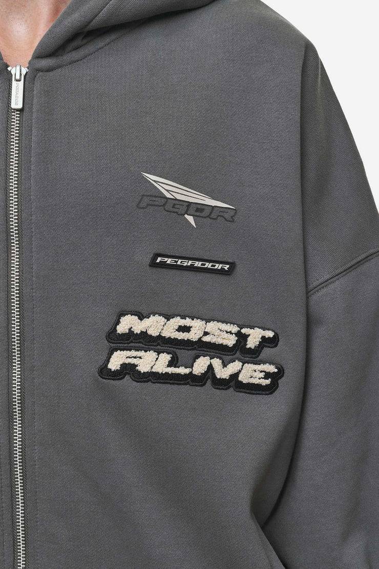 Pegador Hogan Boxy Sweat Jacket Washed Anthracite Letzte 2 Tage