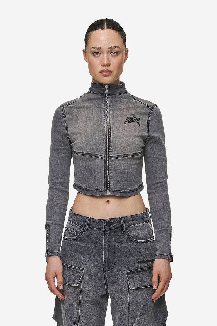 Pegador Elly Denim Biker Jacket Washed Deep Grey VIP-Rabatte