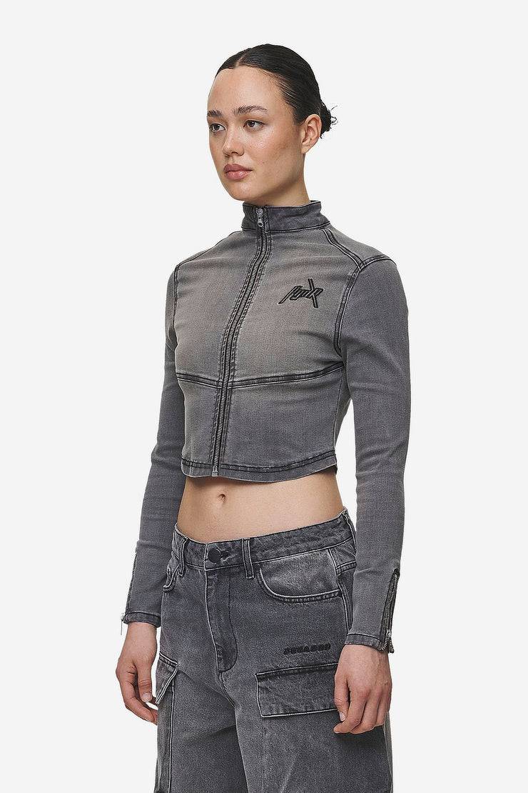 Pegador Elly Denim Biker Jacket Washed Deep Grey VIP-Rabatte