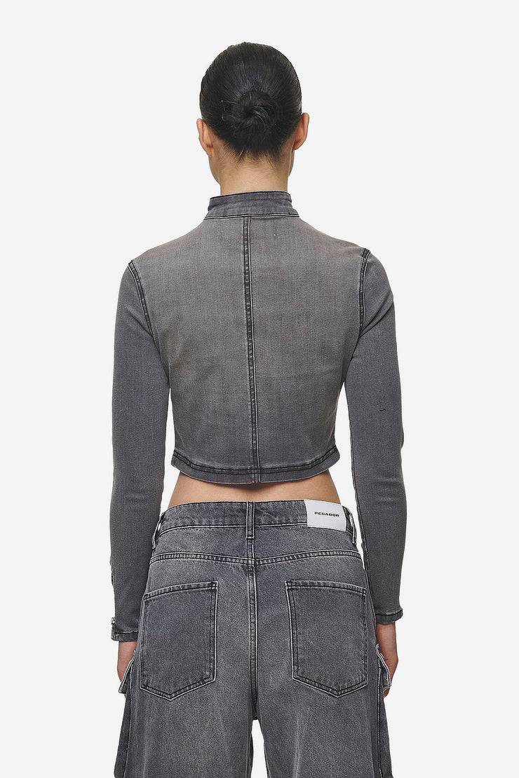 Pegador Elly Denim Biker Jacket Washed Deep Grey VIP-Rabatte