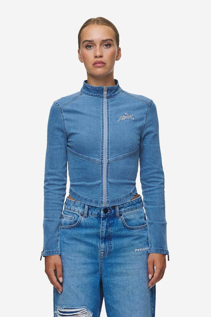 Pegador Elly Denim Biker Jacket Washed Blue Tiefpreis