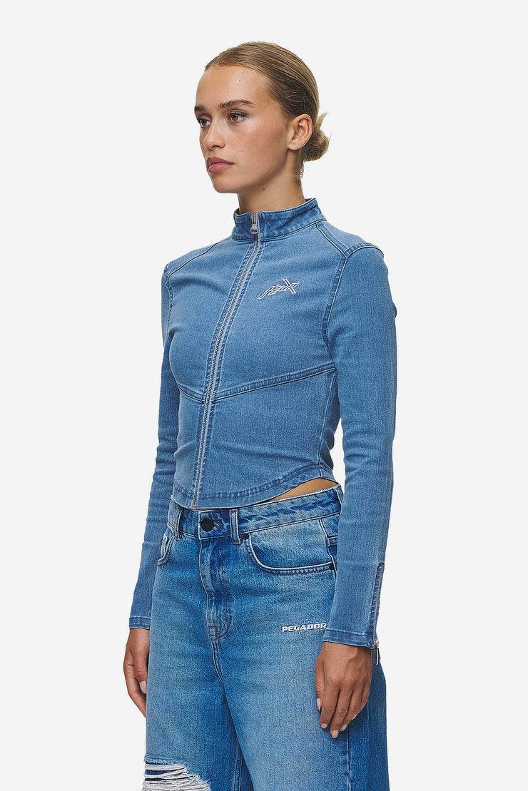 Pegador Elly Denim Biker Jacket Washed Blue Tiefpreis