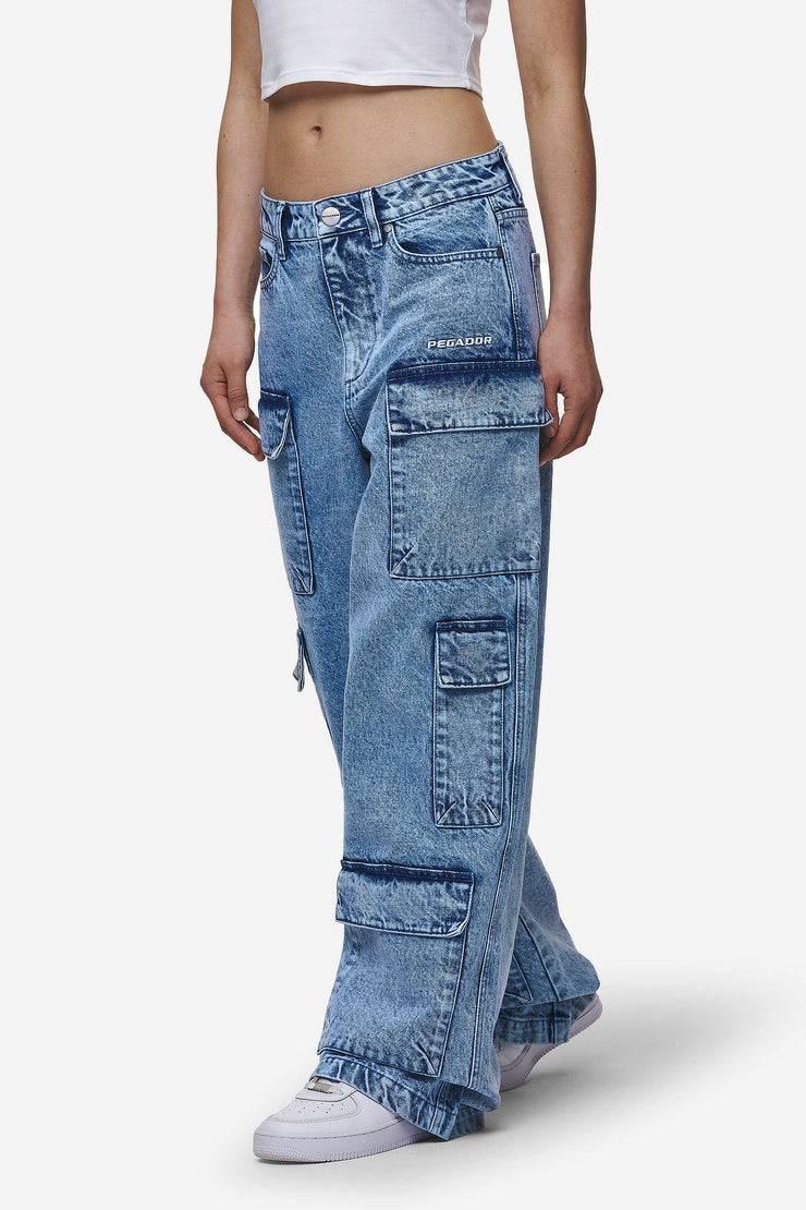 Pegador Leli High Waist Cargo Jeans Washed Denim Blue Schlussverkauf