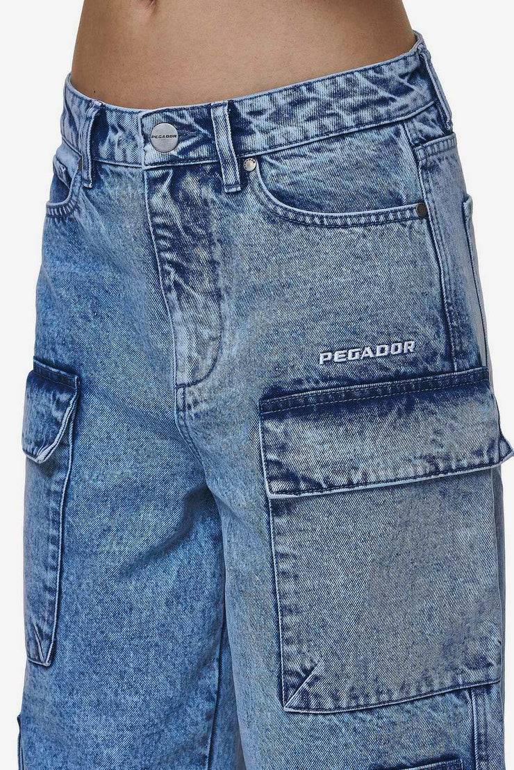 Pegador Leli High Waist Cargo Jeans Washed Denim Blue Schlussverkauf