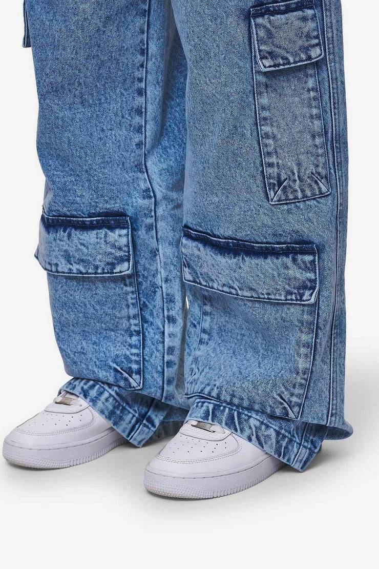 Pegador Leli High Waist Cargo Jeans Washed Denim Blue Schlussverkauf