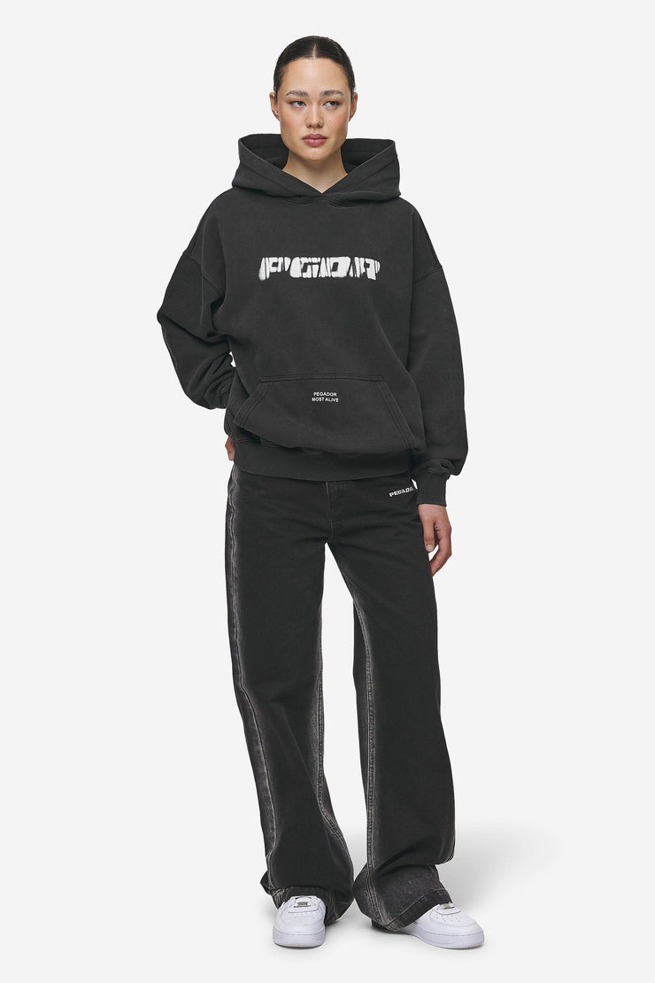 Pegador Gina Sprayed Wide Leg Jeans Washed Black White Fabrikverkauf