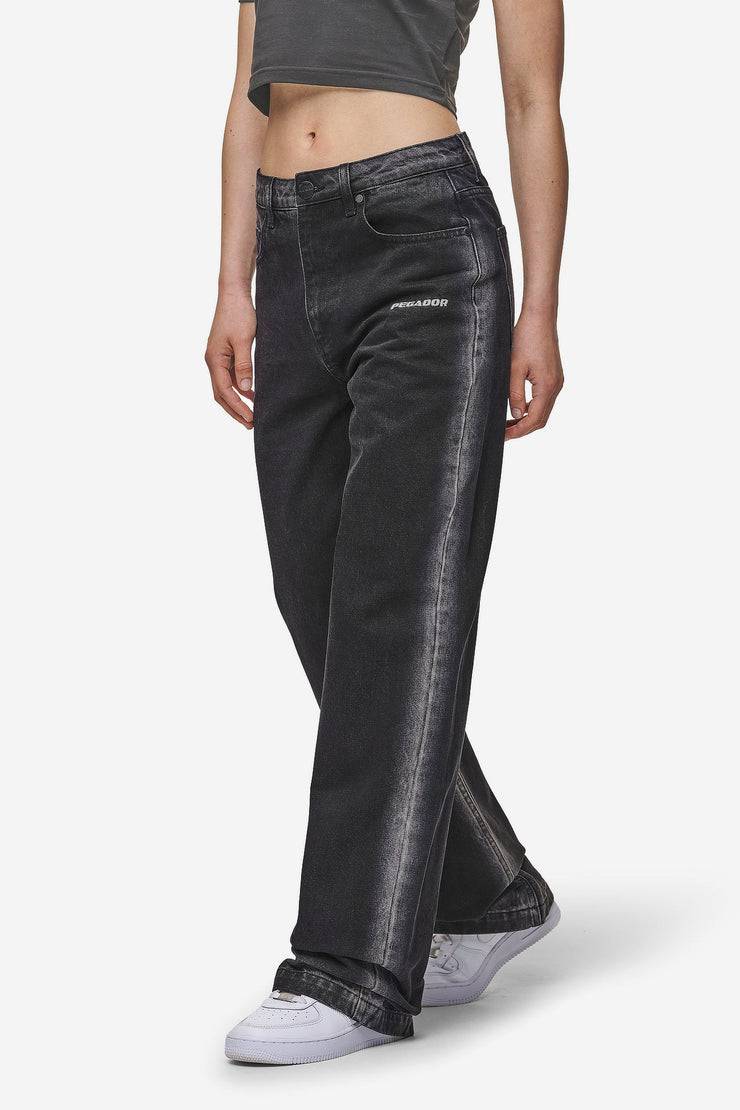 Pegador Gina Sprayed Wide Leg Jeans Washed Black White Fabrikverkauf