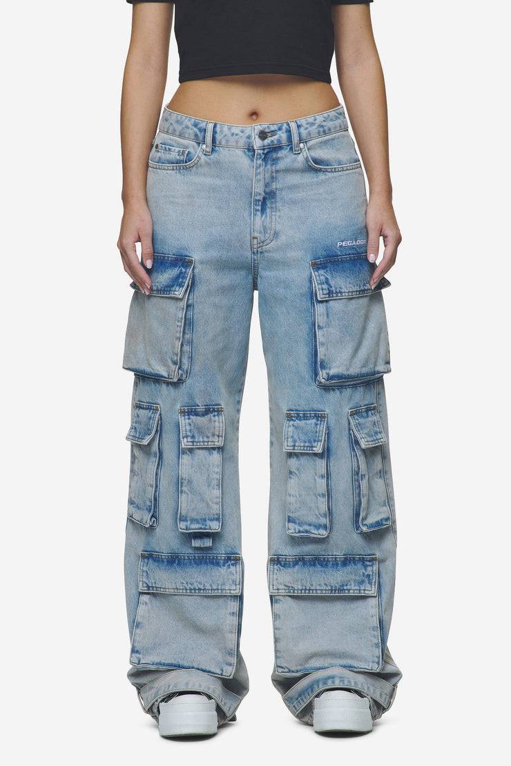 Pegador Celina High Waist Cargo Jeans Washed Pale Blue Top Angebot