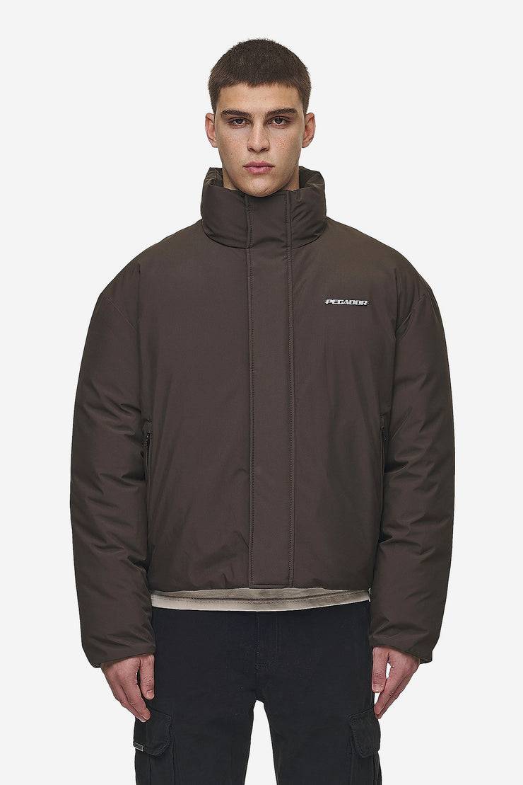Pegador Lavoy Cropped Boxy Puffer Jacket Dark Brown Neueste Stile