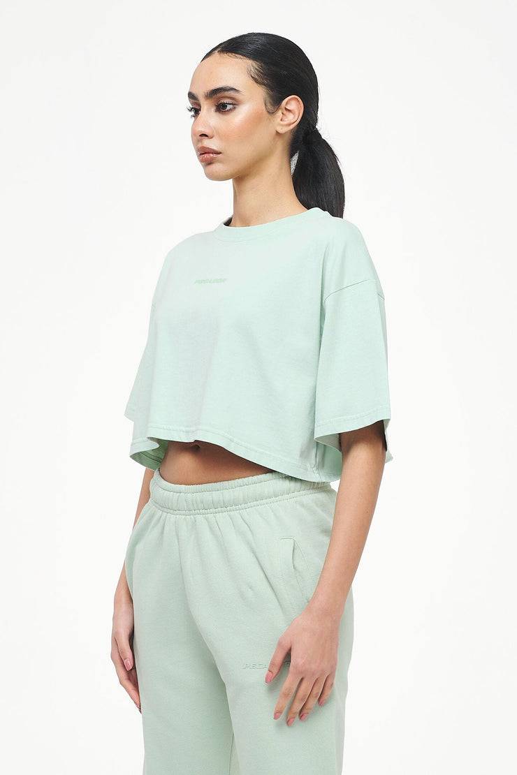 Pegador Layla Oversized Cropped Tee Vintage Washed Milky Green Gum Online Outlet