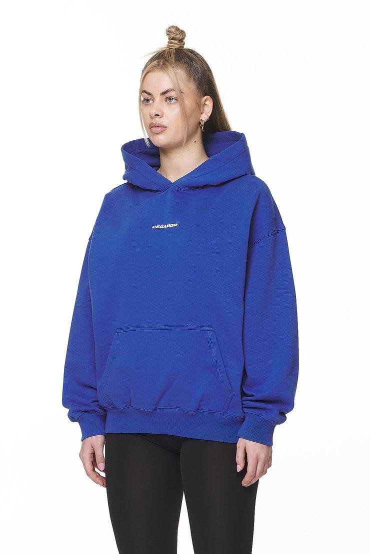 Pegador Clarita Logo Oversized Hoodie Washed True Blue White Gum Fabrikverkauf