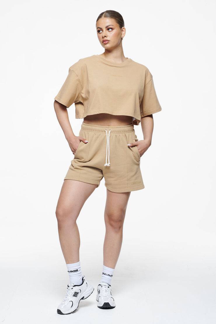 Pegador Layla Oversized Cropped Tee Vintage Washed Espresso Gum Sonderangebot der Fabrik