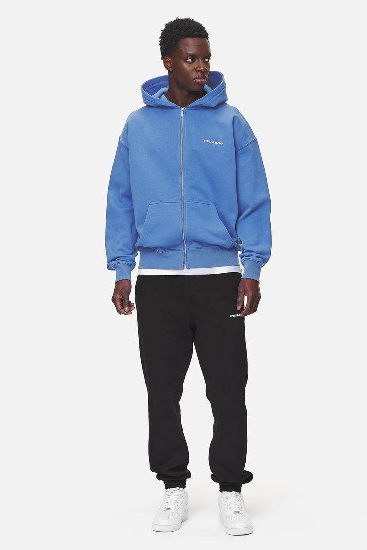 Pegador Logo Oversized Sweat Jacket Washed Retro Blue White Gum Online Outlet