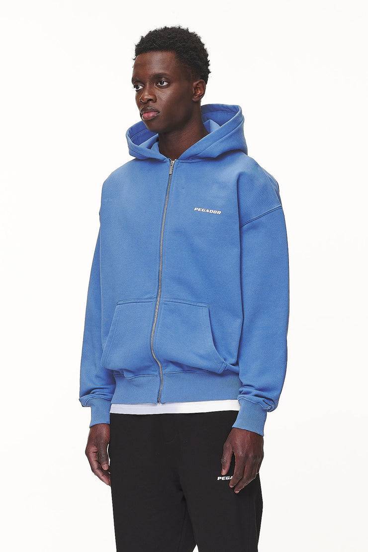 Pegador Logo Oversized Sweat Jacket Washed Retro Blue White Gum Online Outlet