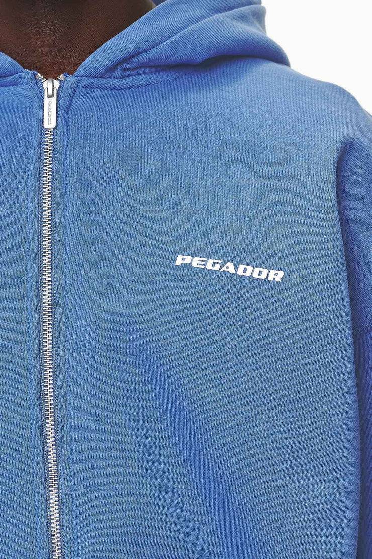 Pegador Logo Oversized Sweat Jacket Washed Retro Blue White Gum Online Outlet