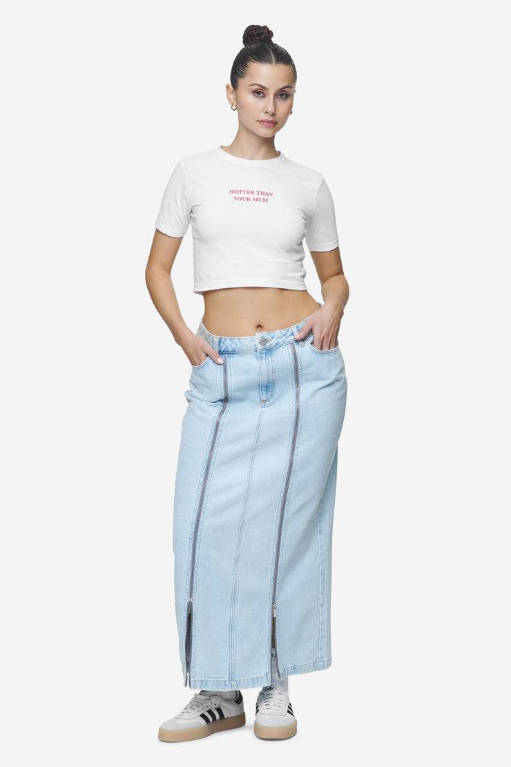 Pegador Aya Denim Midi Zip Skirt Washed Light Blue Riesige Ersparnisse