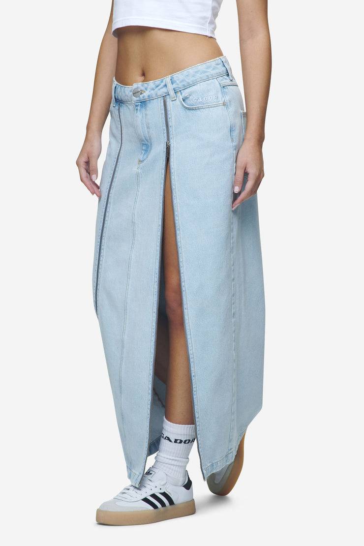 Pegador Aya Denim Midi Zip Skirt Washed Light Blue Riesige Ersparnisse